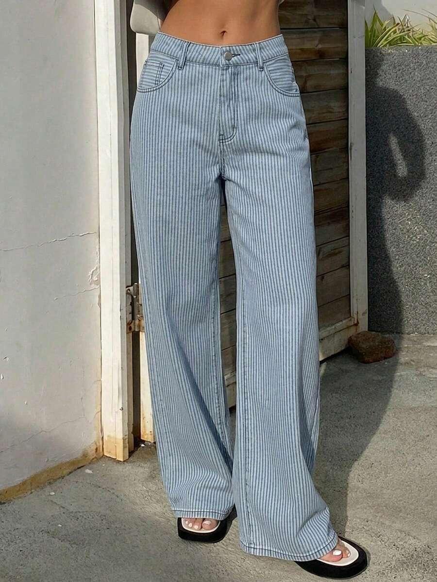 NIEBIESKIE SPODNIE JEANS W PASKI