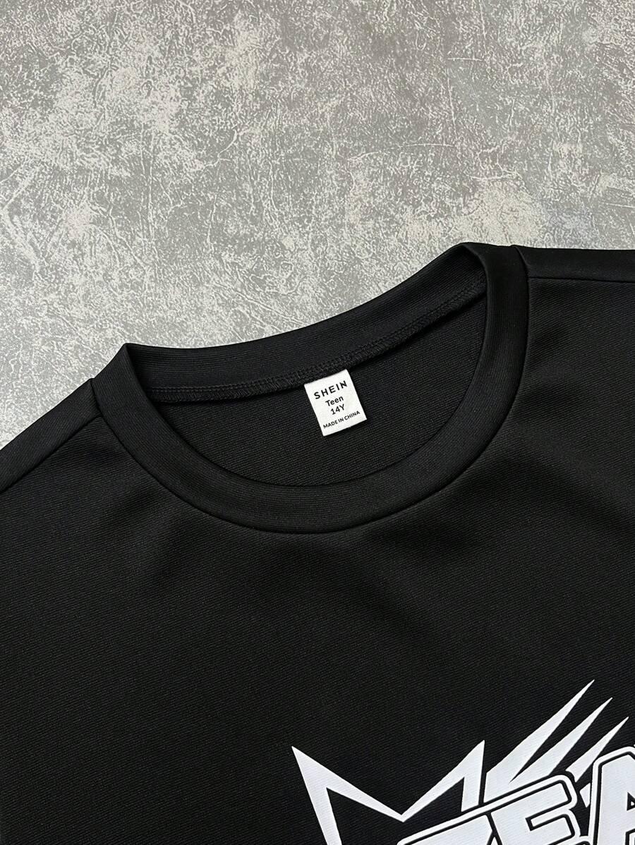 szary komplet t-shirt spodenki nadruk