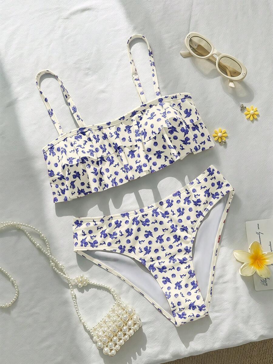 KOMPLET BIKINI WZÓR KWIATY