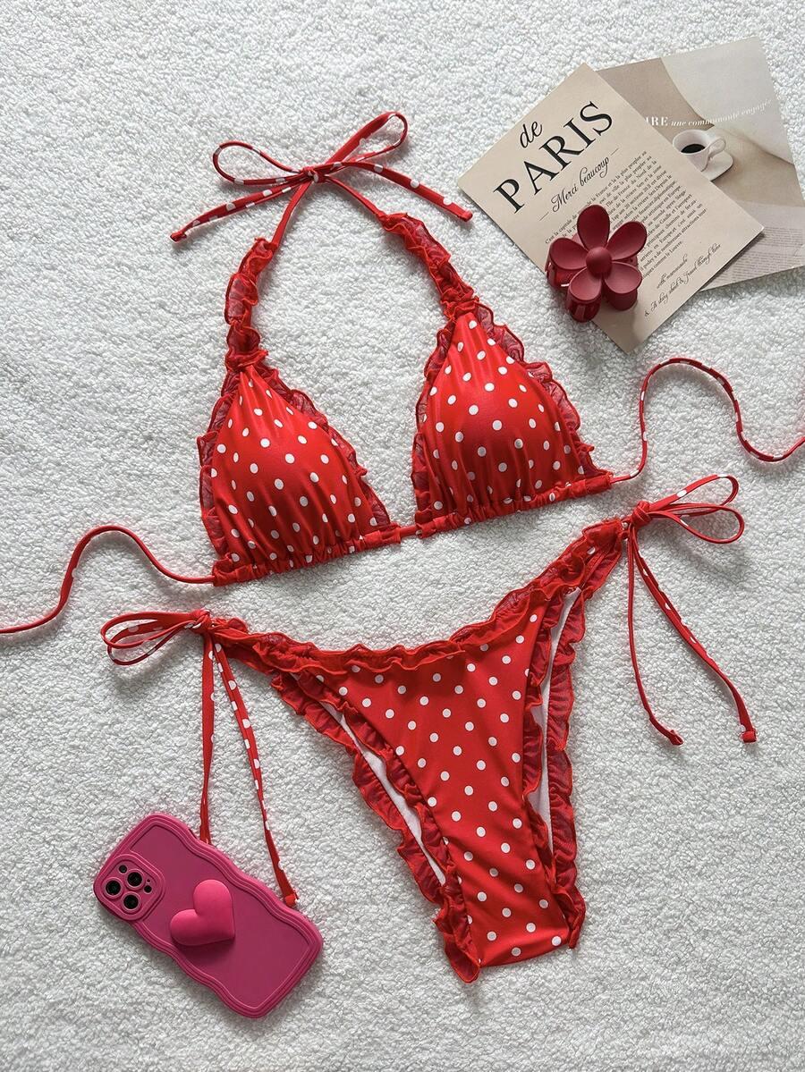KOMPLET BIKINI WIĄZANY W GROSZKI