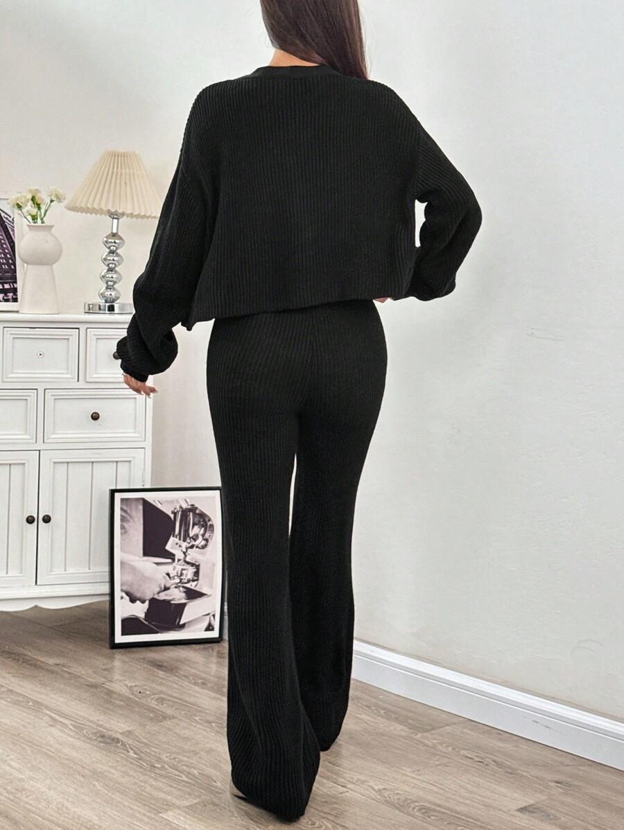CZARNY KOMPLET SWETER SPODNIE 
