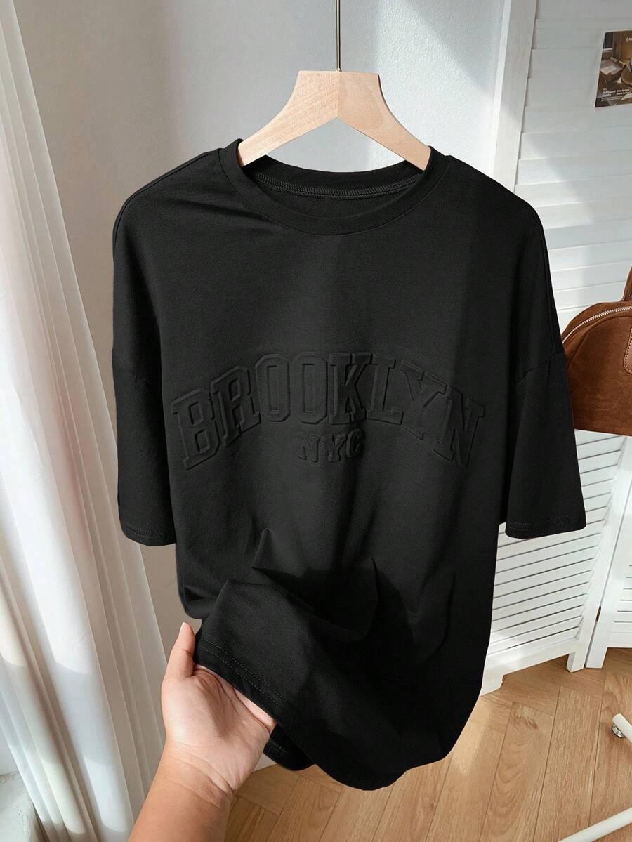 CZARNY T-SHIRT OKRĄGŁY DEKOLT 