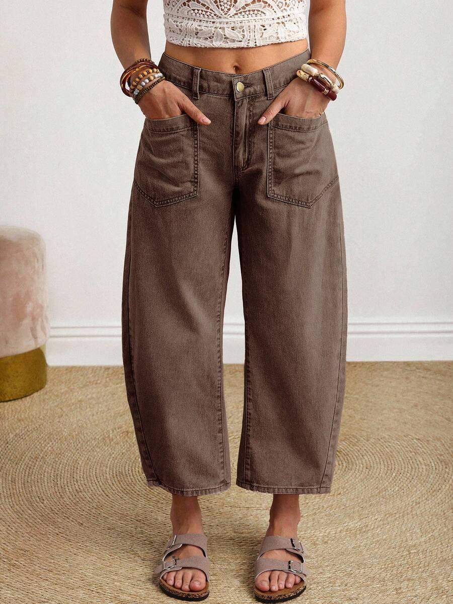 BRĄZOWE SPODNIE KIESZENIE JEANS