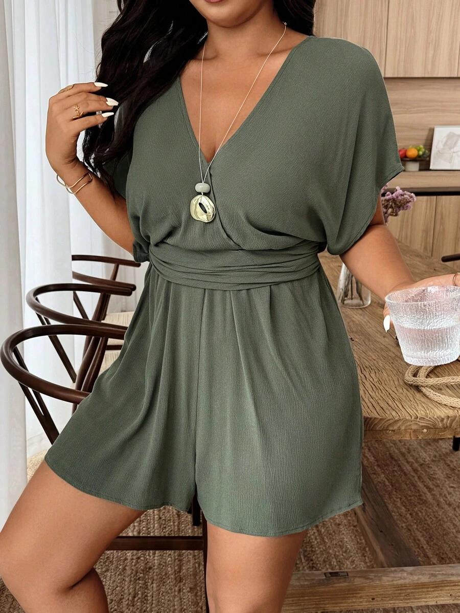 ZIELONY KOMBINEZON V-NECK 