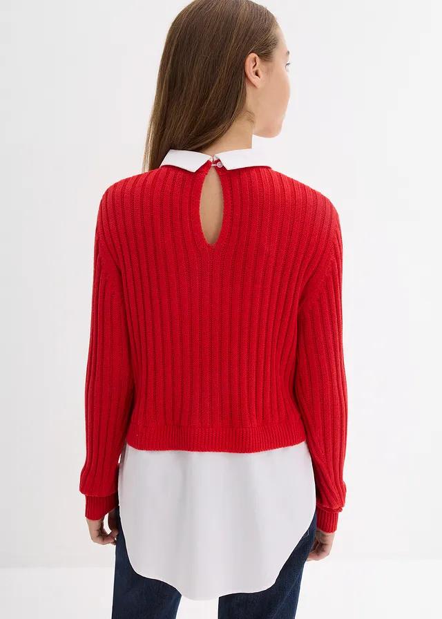 CZERWONY SWETER KOŁNIERZYK 
