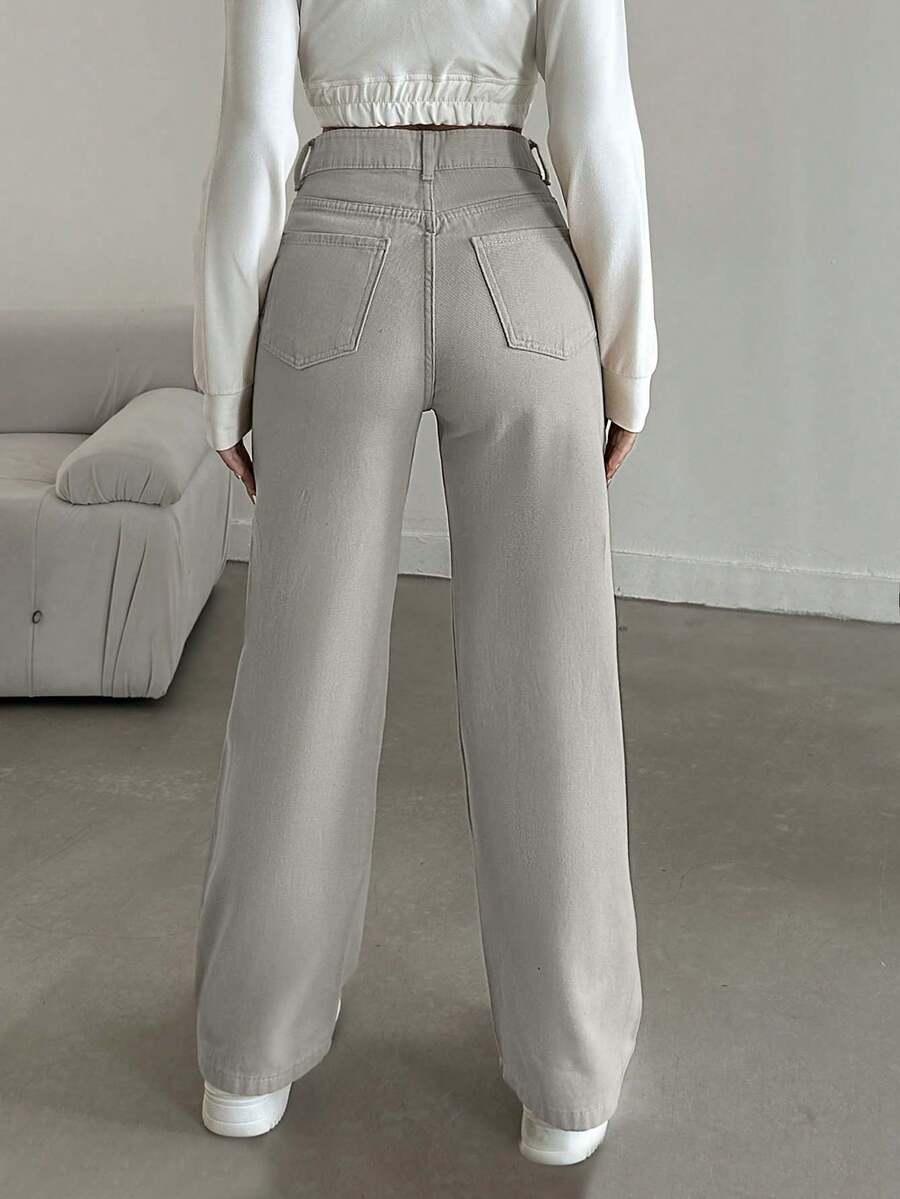 BEŻOWE SPODNIE JEANS 