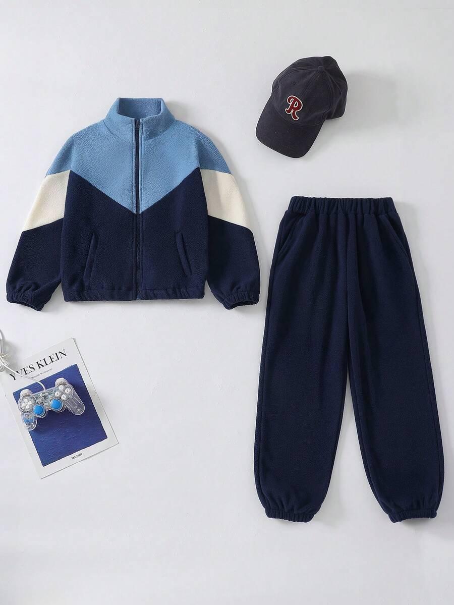 polarowy komplet bluza spodnie kontrast