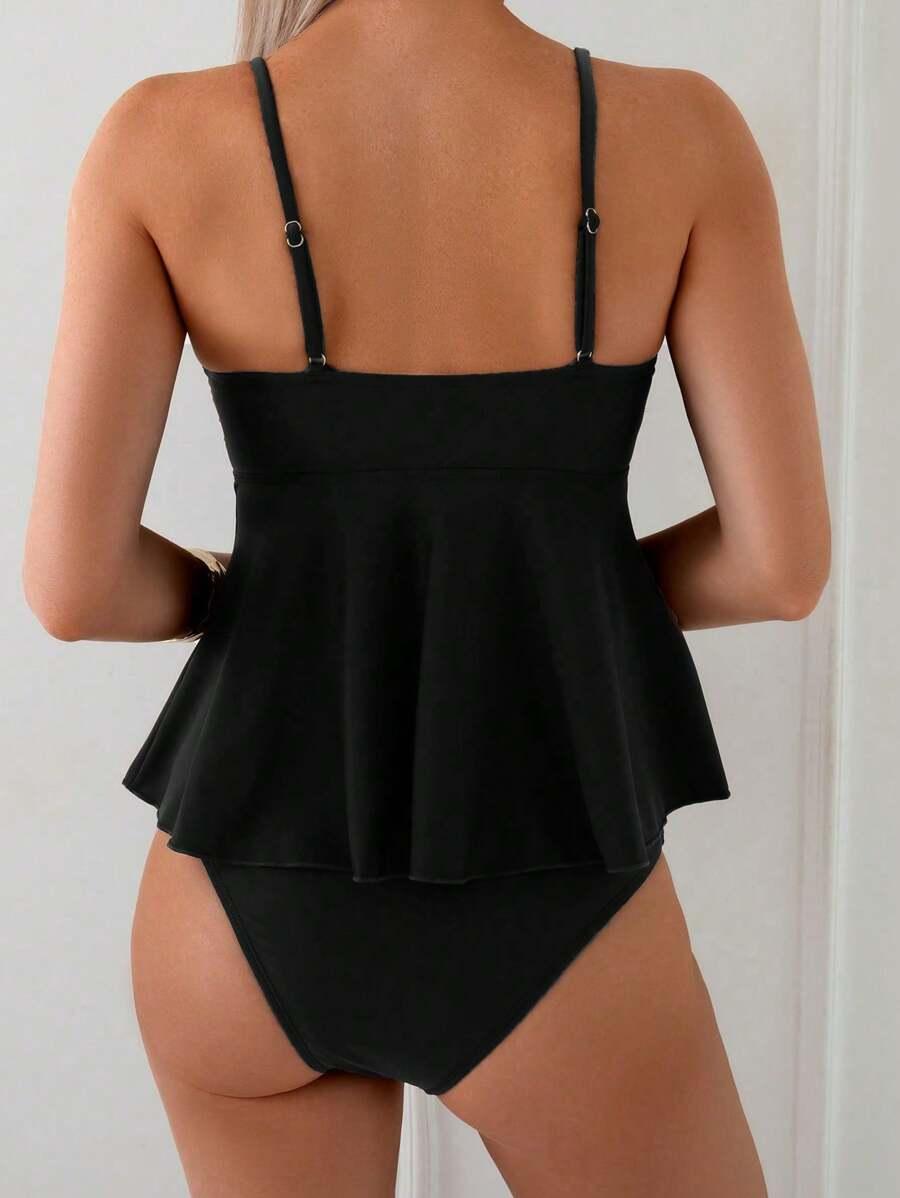 czarny dwuczęściowy strój kąpielowy tankini 