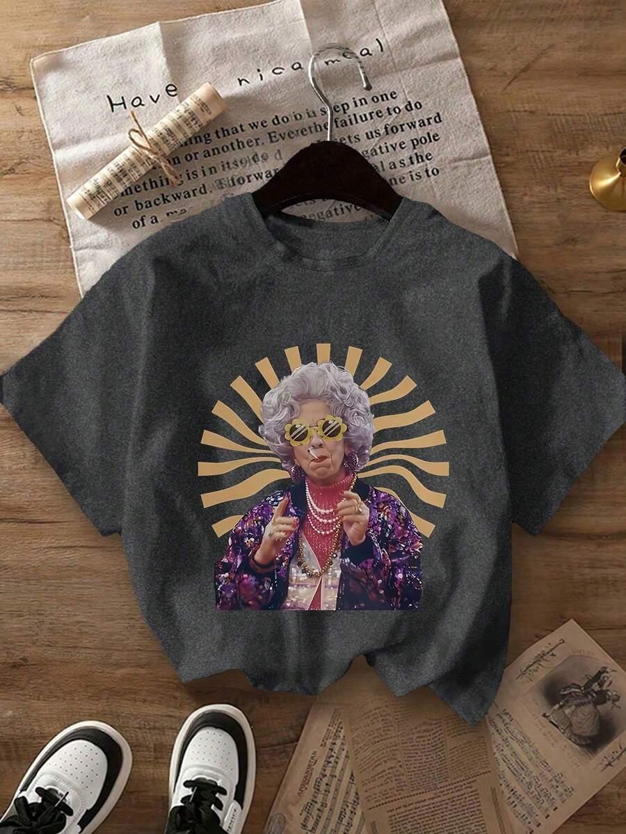 szary t-shirt oversize nadruk