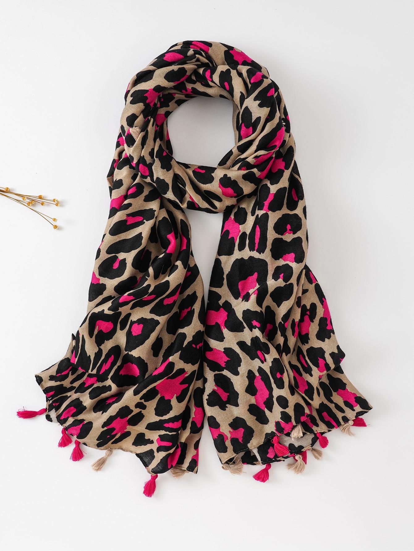 szal animal print frędzle