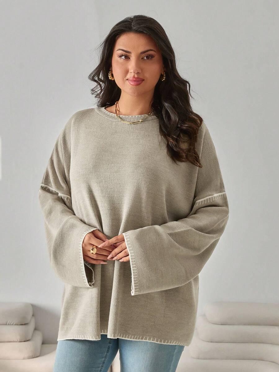 BEŻOWY SWETER KONTRAST 
