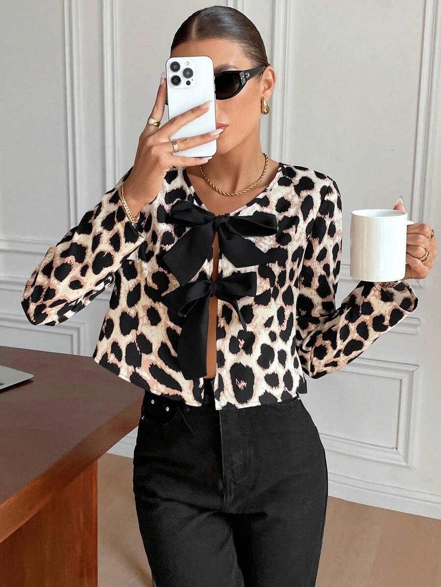 bluzka wiązanie animal print