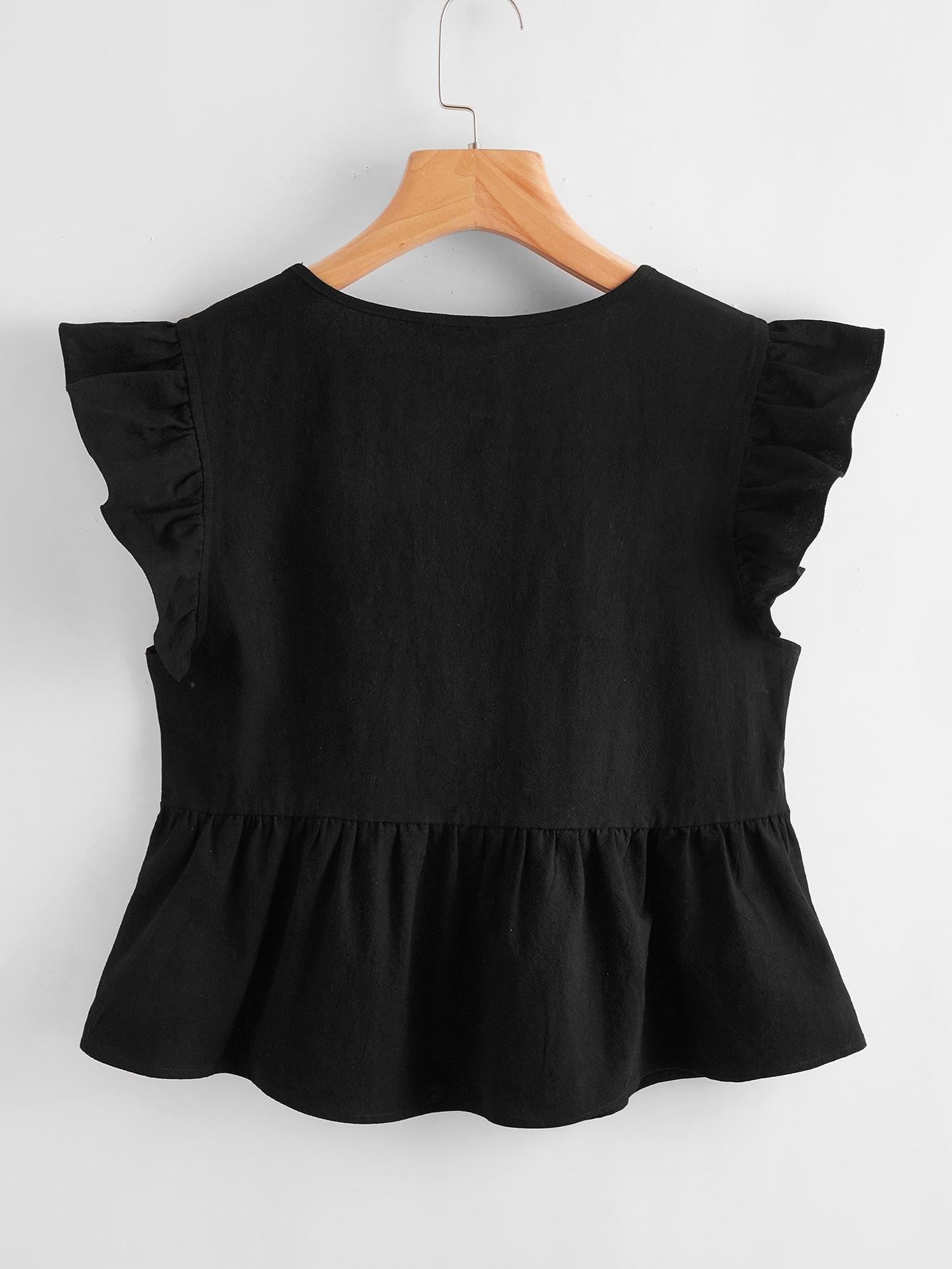 czarna bluzka v-neck falbana