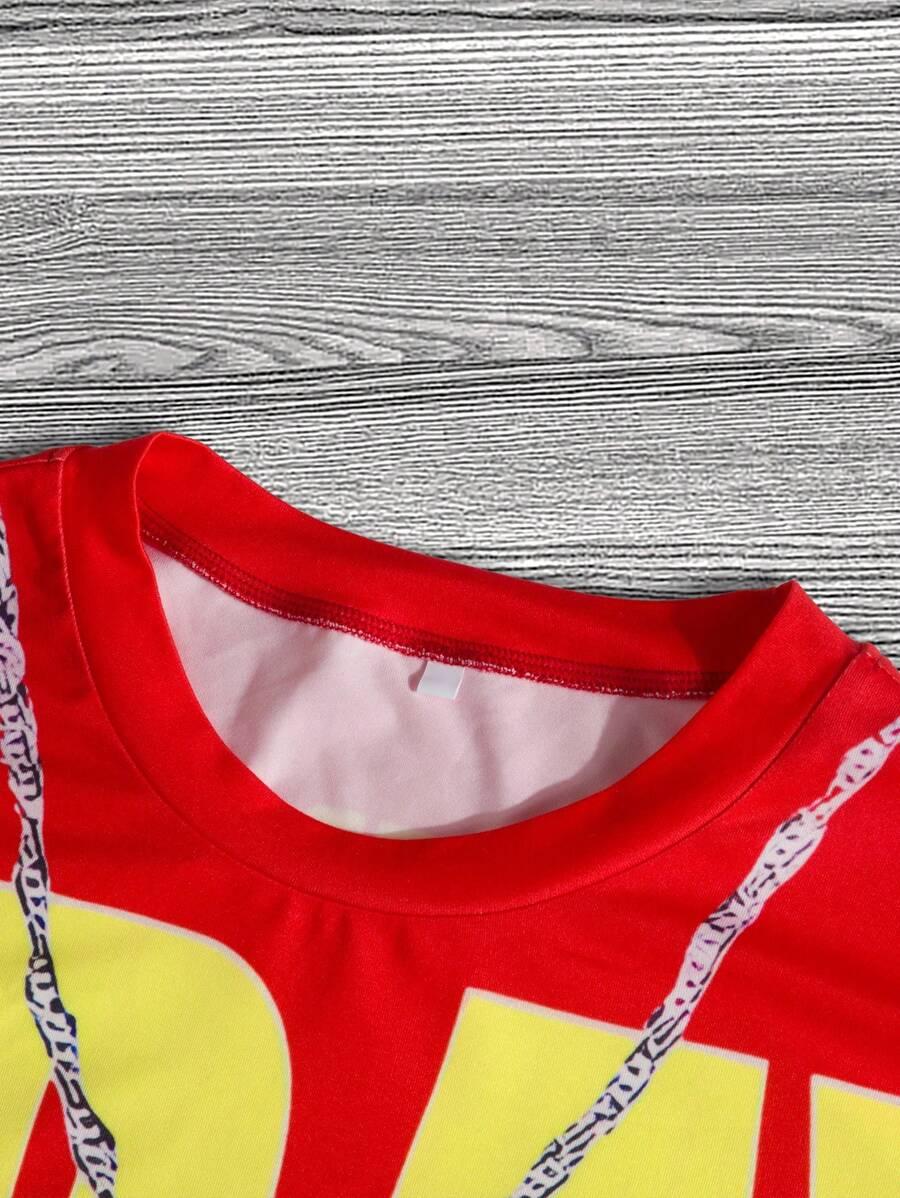 CZERWONY T-SHIRT NADRUK