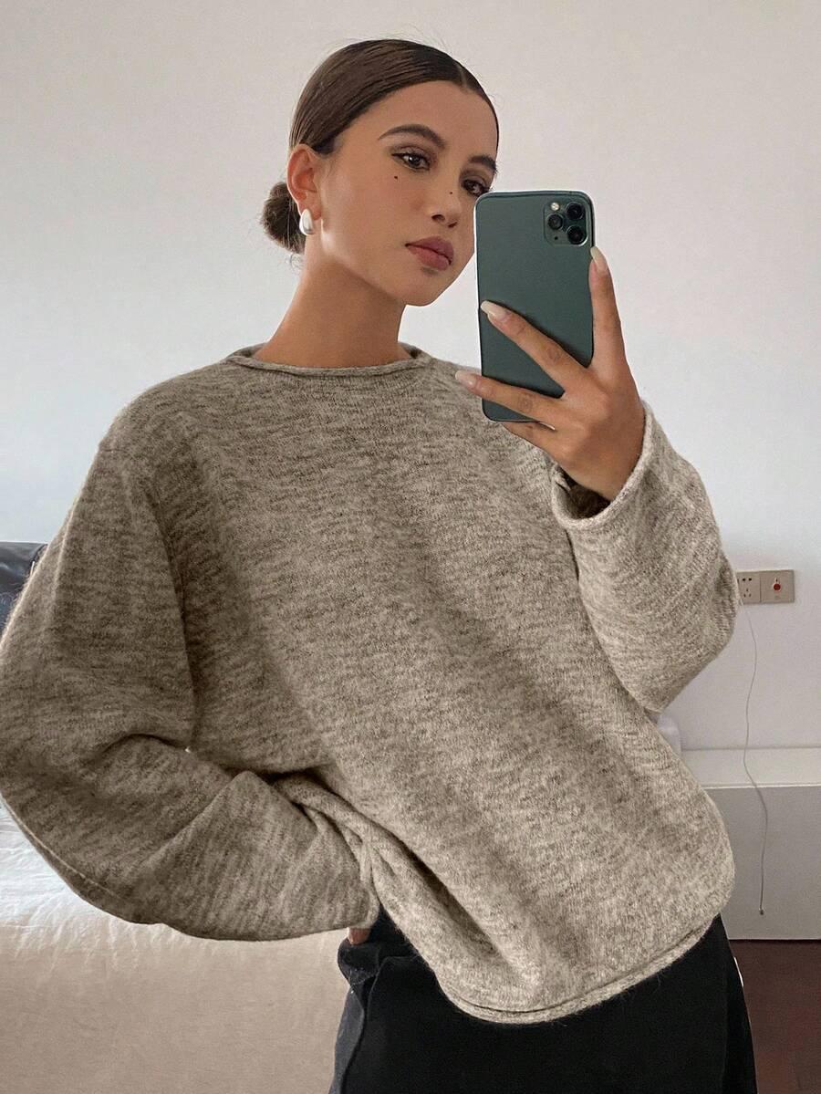 brązowy sweter długi rękaw