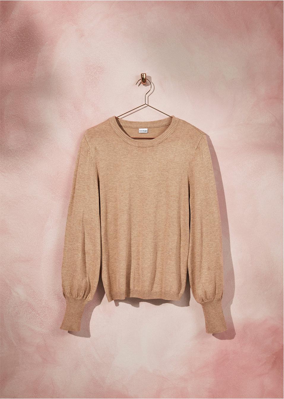 BEŻOWY SWETER OKRĄGŁY DEKOLT