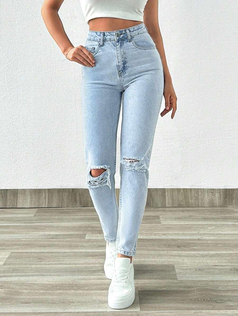 NIEBIESKIE SPODNIE MOM JEANS