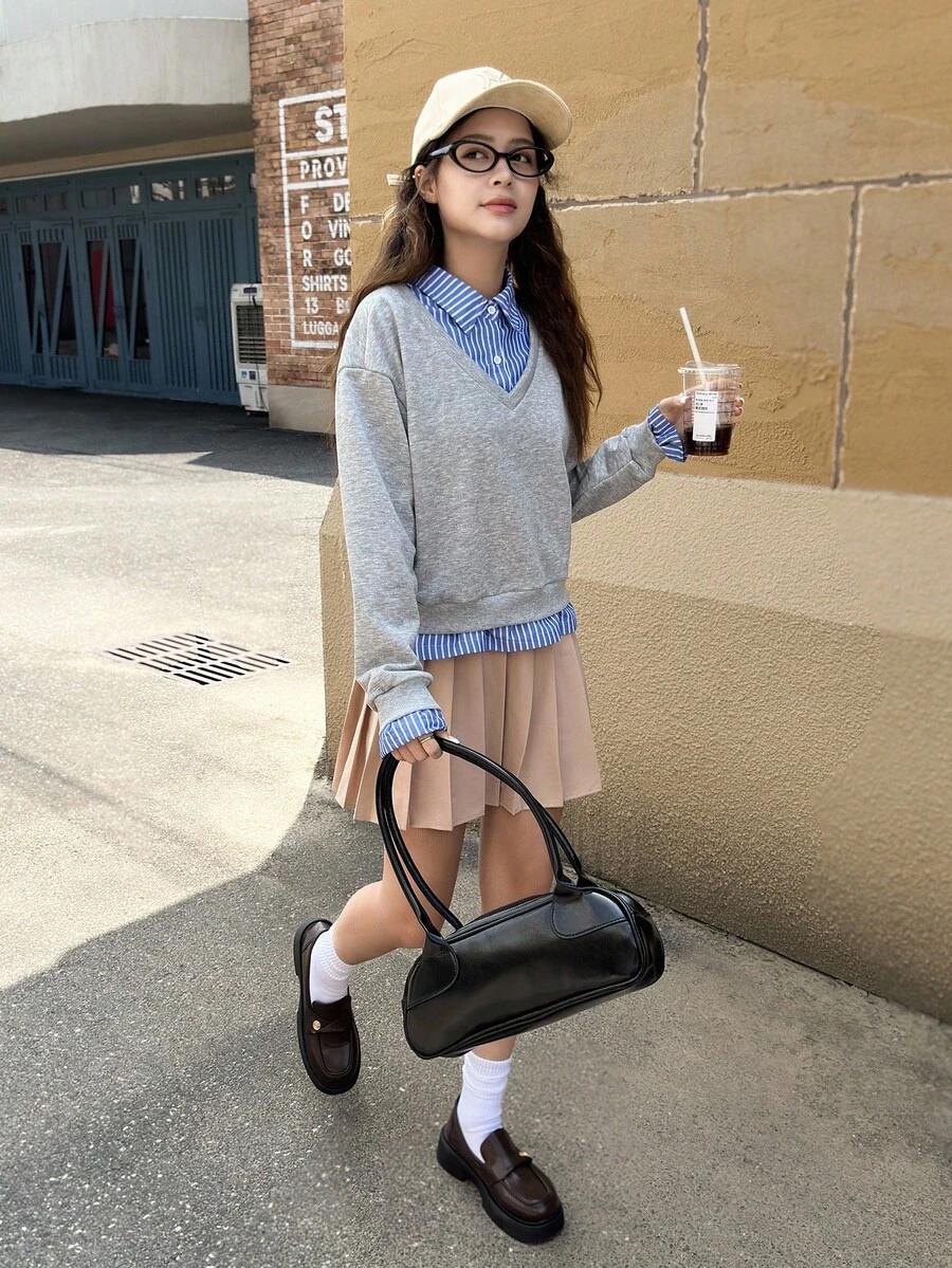 DZIEWCZĘCA BLUZA Z KOSZULOWĄ WSTAWKĄ