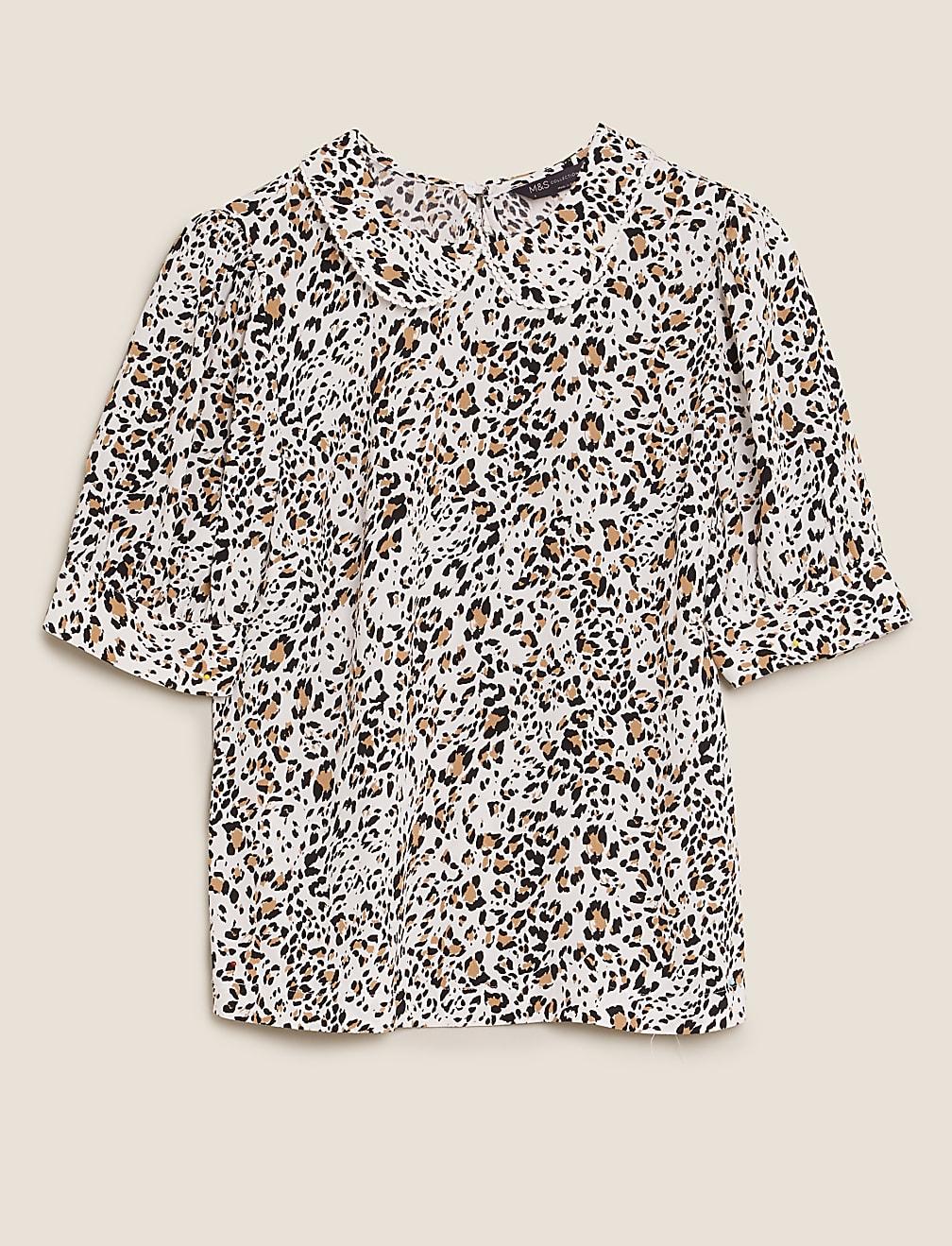 BLUZKA ANIMAL PRINT KOŁNIERZ T43-4466-Y8