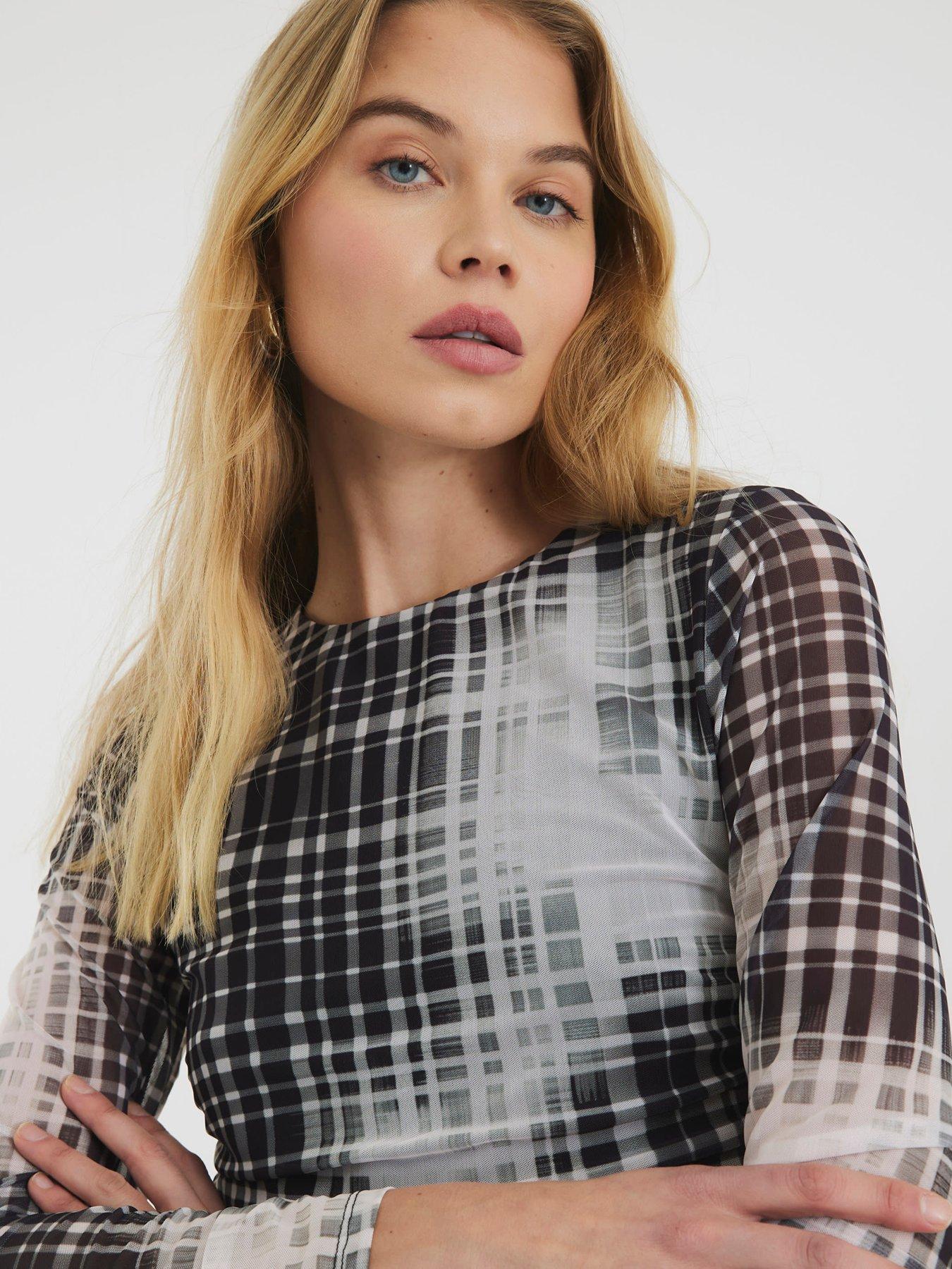 RIVER ISLAND BLUZKA Z SIATECZKI W KRATKĘ