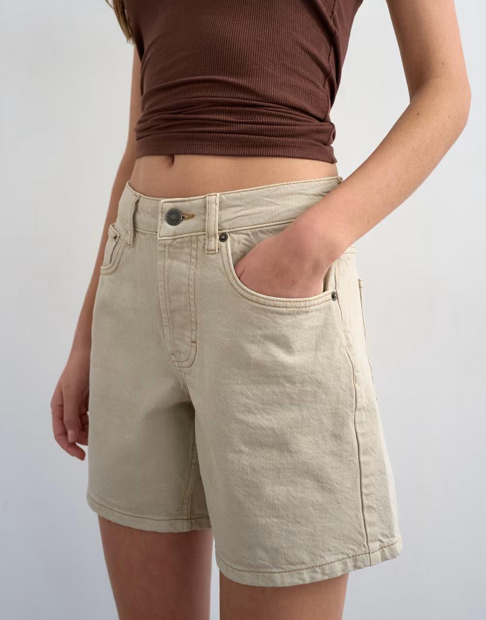 BEŻOWE SPODENKI JEANS