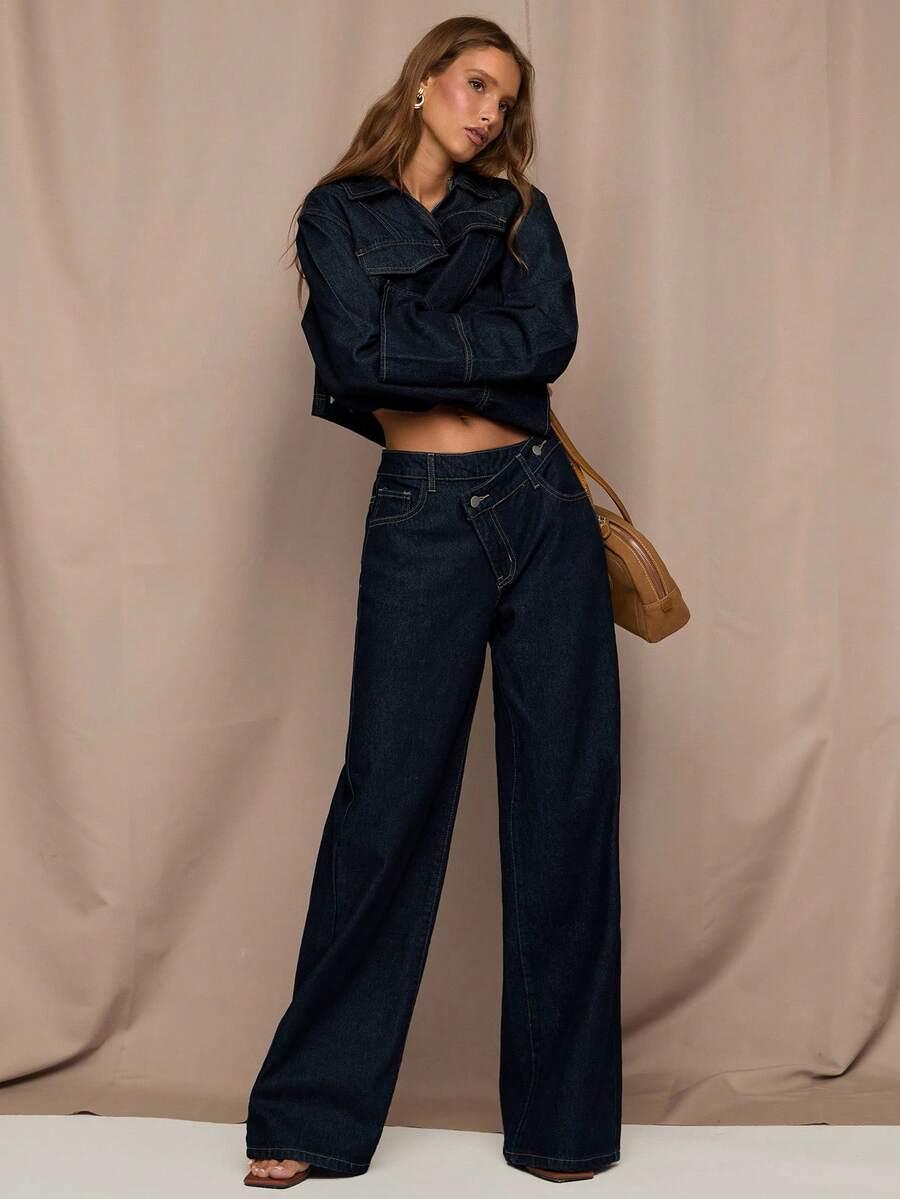 GRANATOWE SPODNIE JEANS