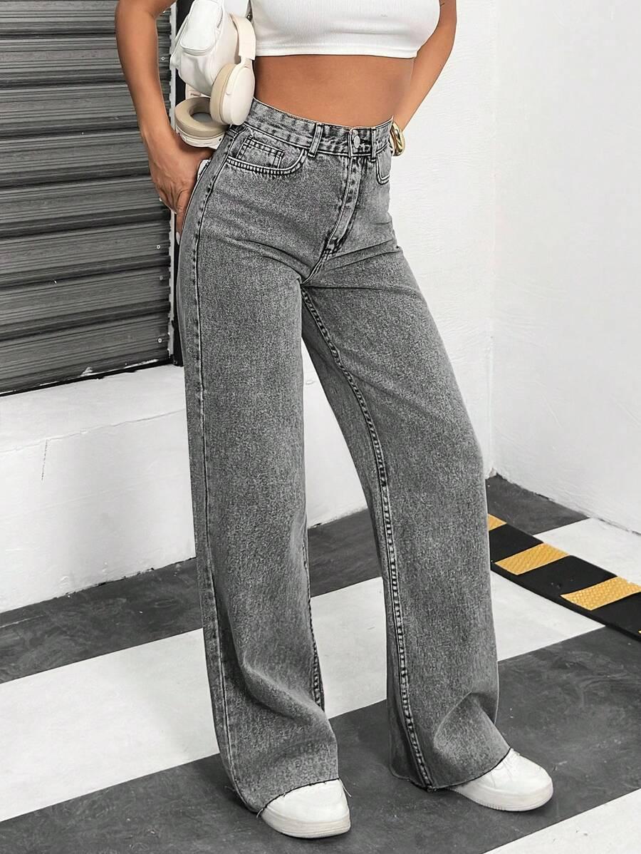 szare spodnie jeans wysoki stan 