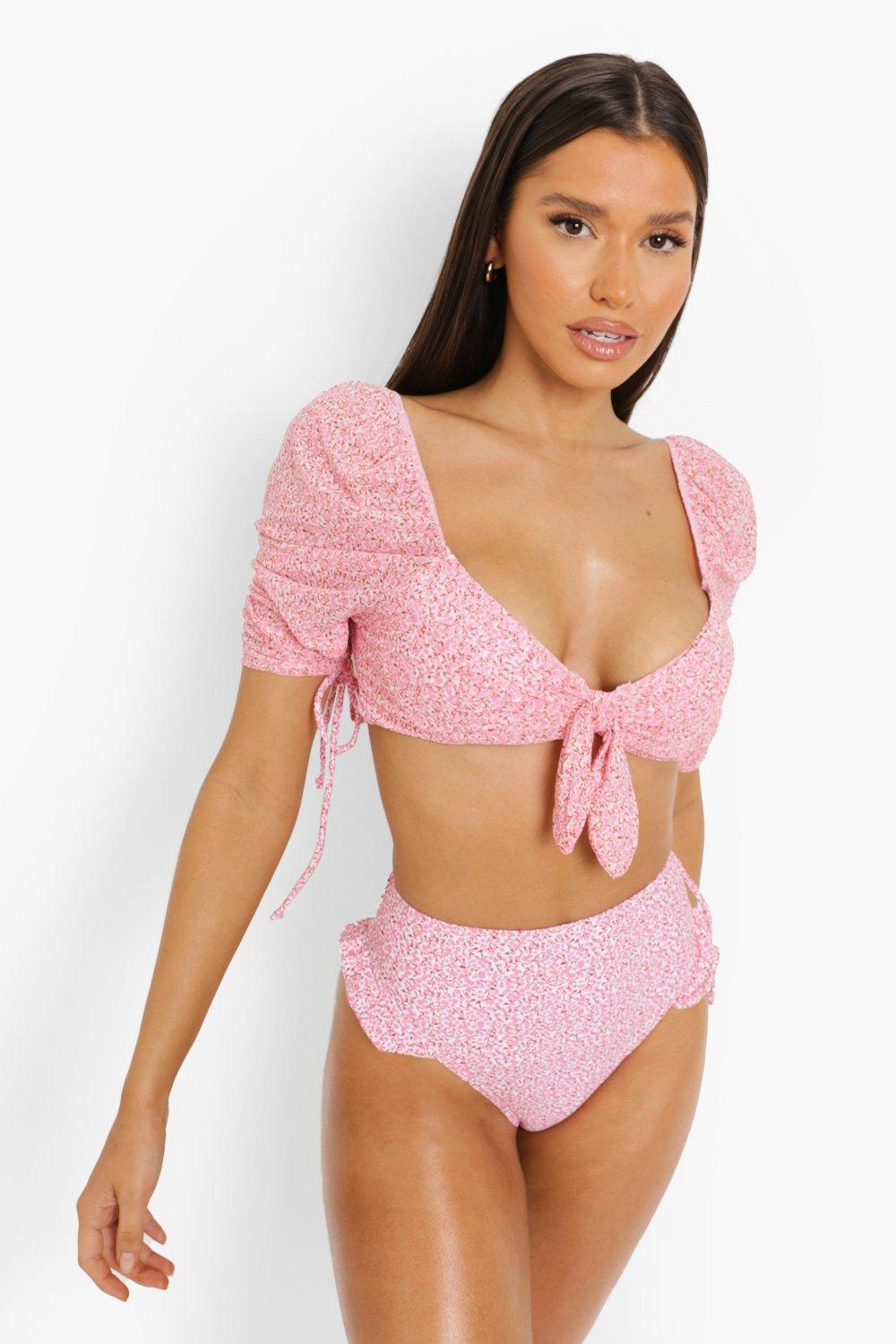 dół od bikini wzór kwiaty falbana 
