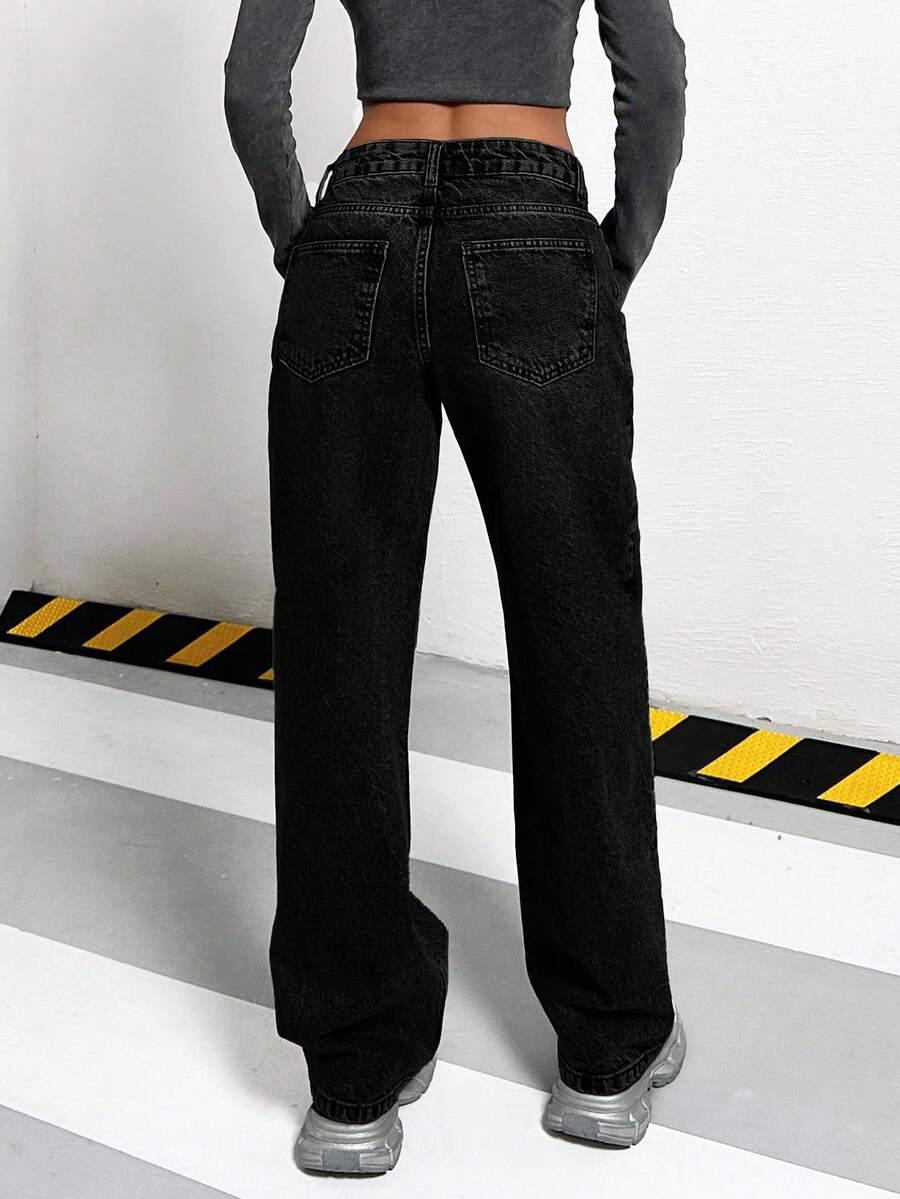czarne spodnie jeans niski stan