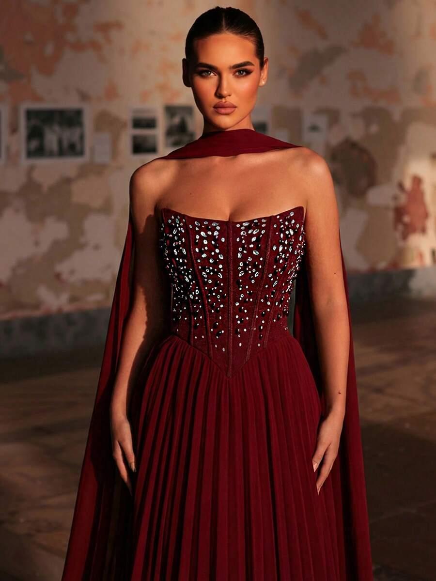 BORDOWA MAXI SUKIENKA ZDOBIENIE 