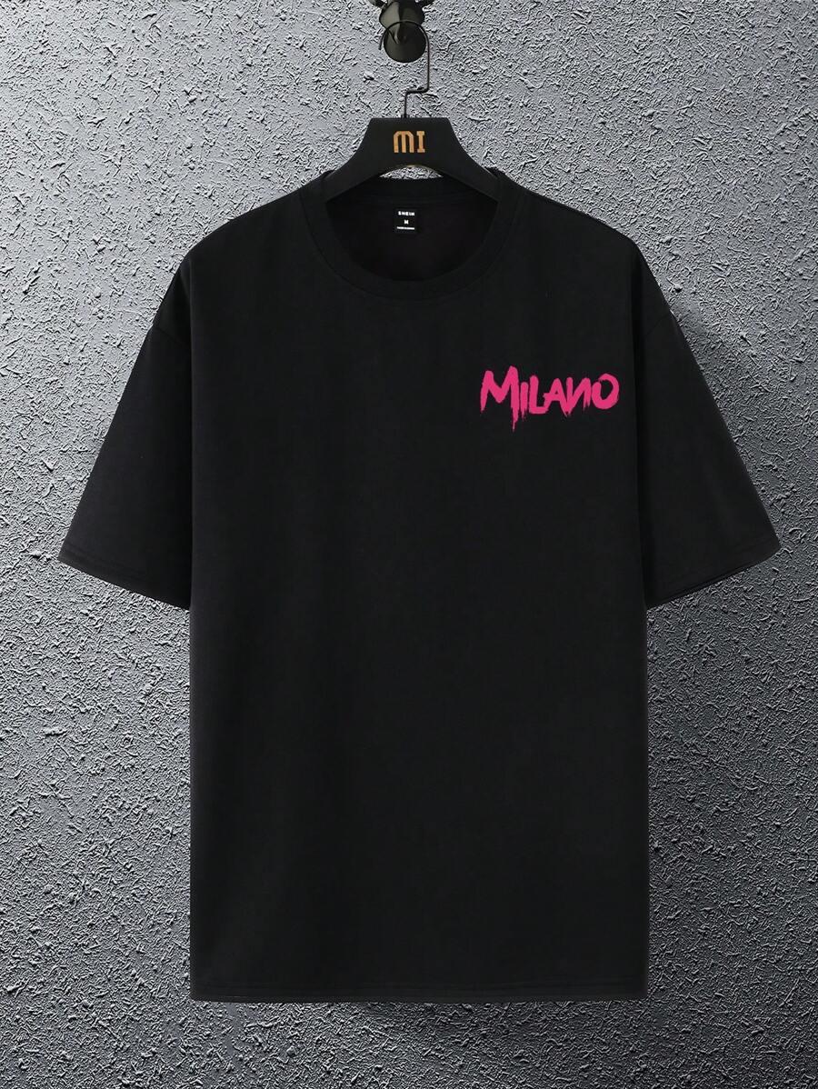 CZARNY T-SHIRT NAPIS MILANO