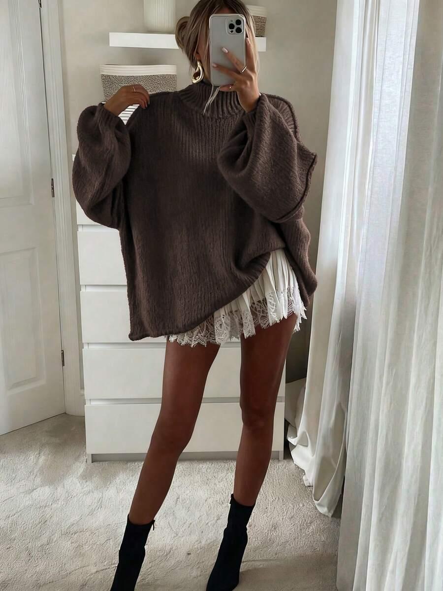 brązowy sweter długi rękaw