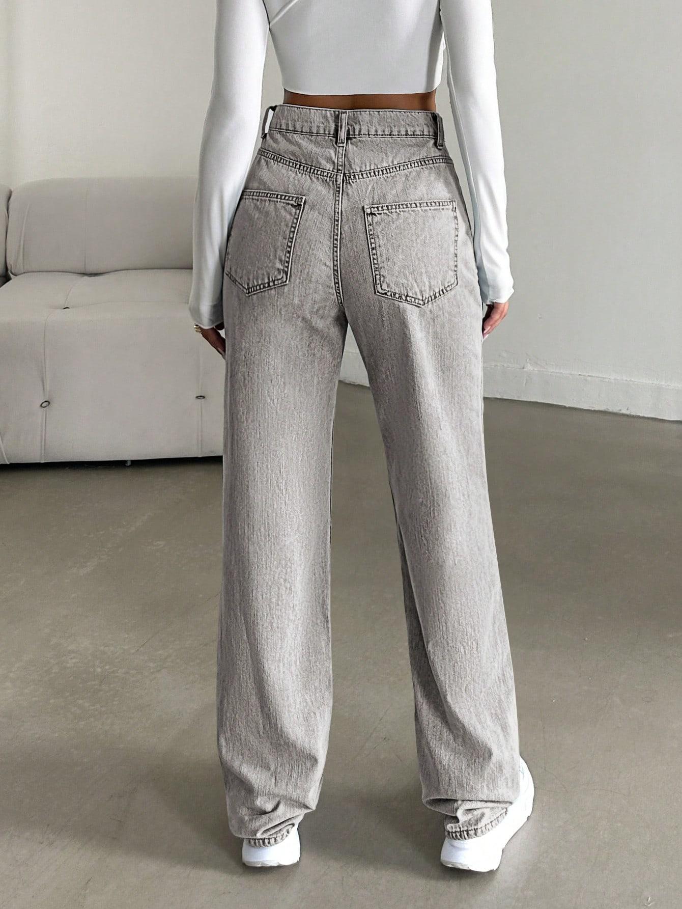 SZARE SPODNIE JEANS WYSOKI STAN