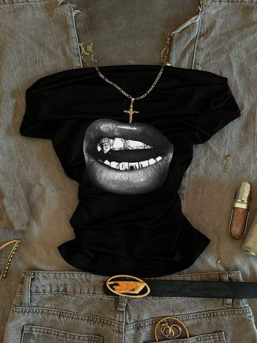 czarny top print