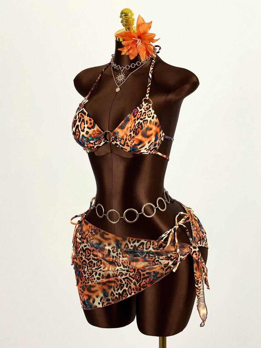 komplet bikini sarong animal print