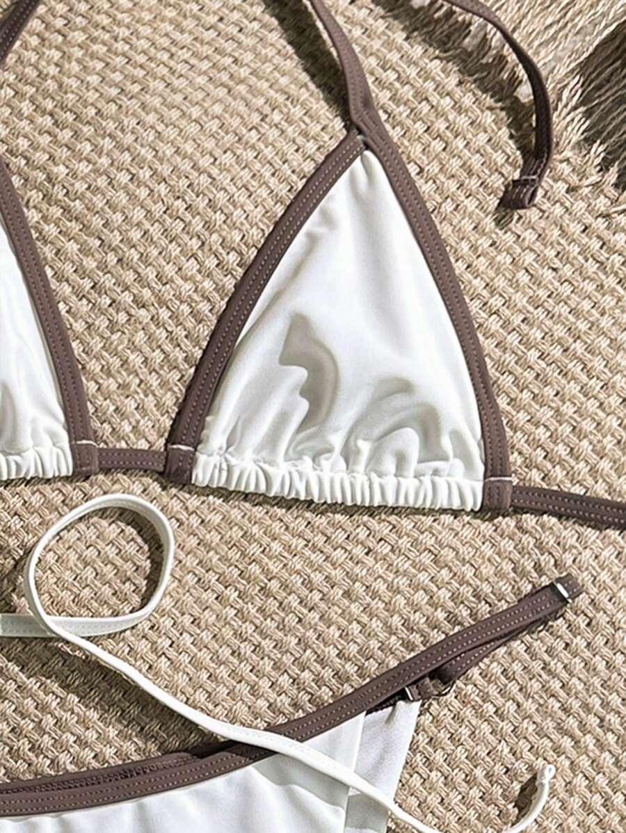 3-CZĘŚCIOWY komplet bikini kontrast