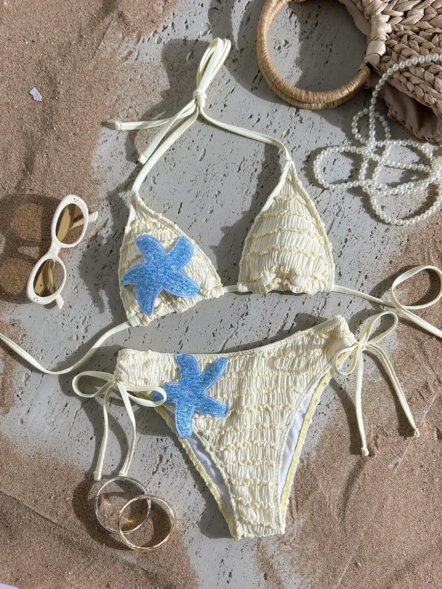 komplet bikini wiązani wzór gwiazdki