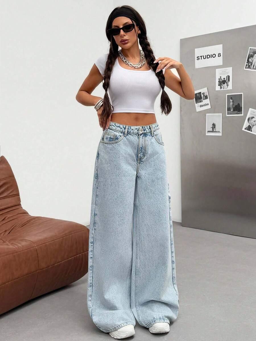 szerokie spodnie jeans wysoki stan