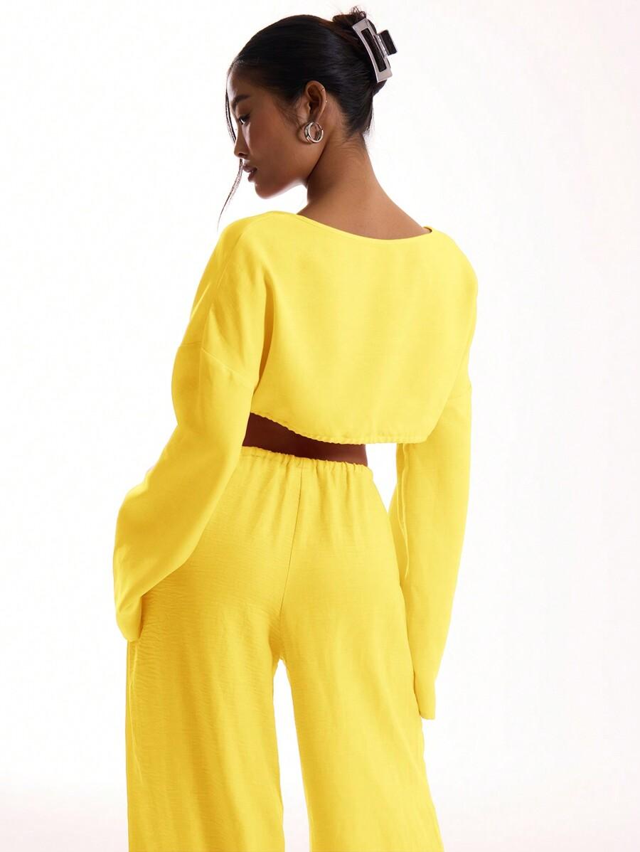 ŻÓŁTY CROP TOP WIĄZANIE