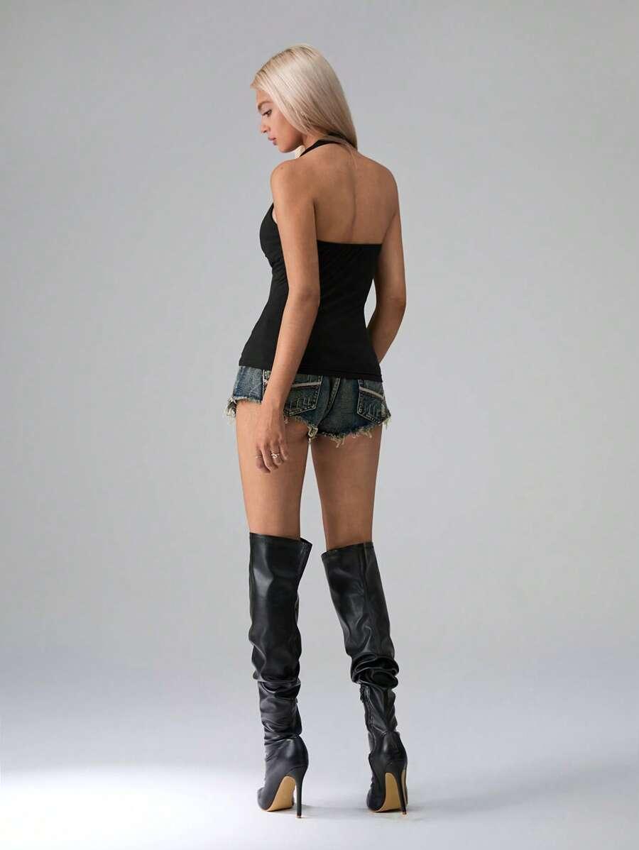CZARNY TOP HALTER