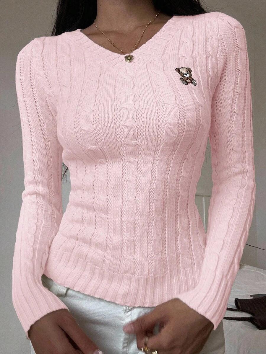 RÓŻOWY SWETER V-NECK 