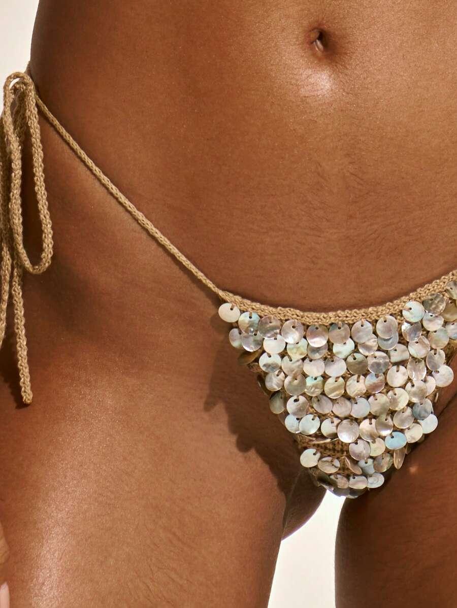 BEŻOWY DZIANINOWY DÓŁ OD BIKINI