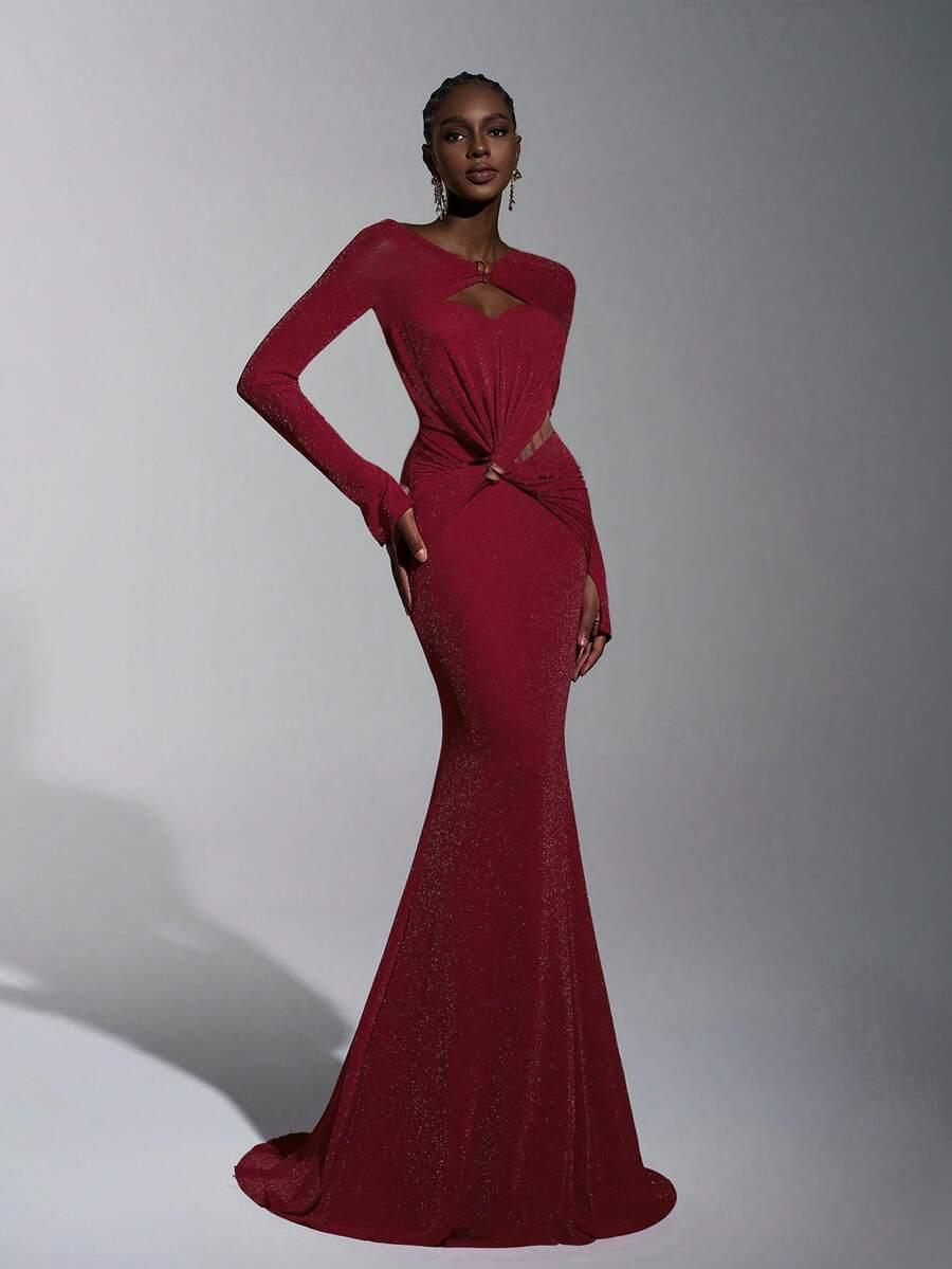 czerwona maxi sukienka gorset połysk