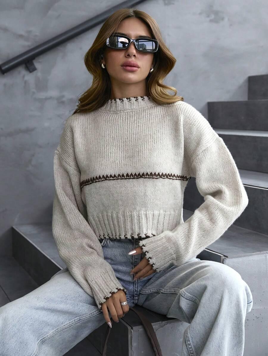 BEŻOWY SWETER DŁUGI RĘKAW