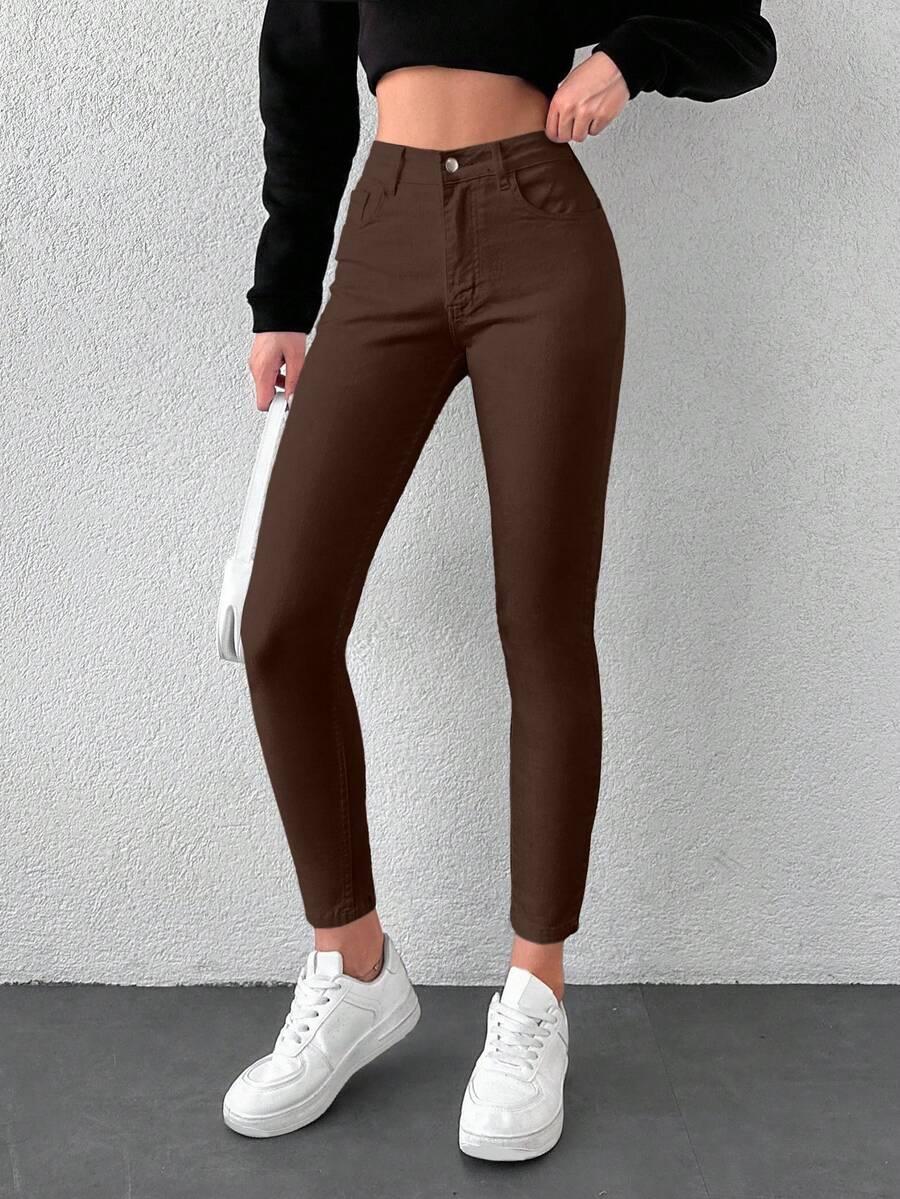 BRĄZOWE SPODNIE JEANS