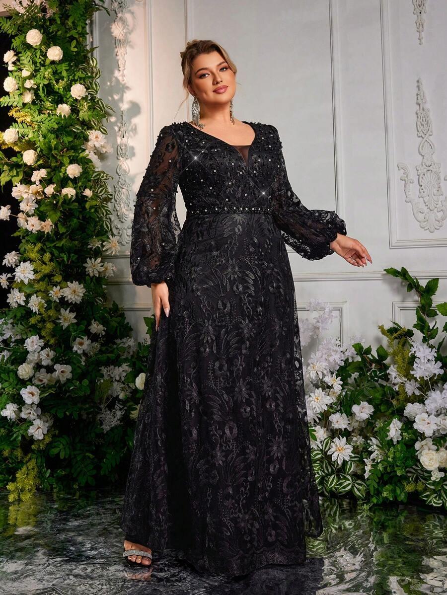 czarna sukienka maxi zdobenia