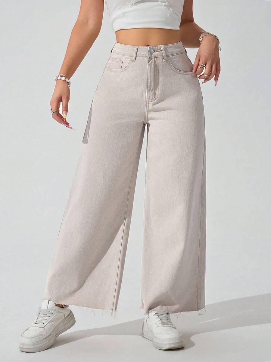 BEŻOWE SPODNIE JEANS WIDE LEG