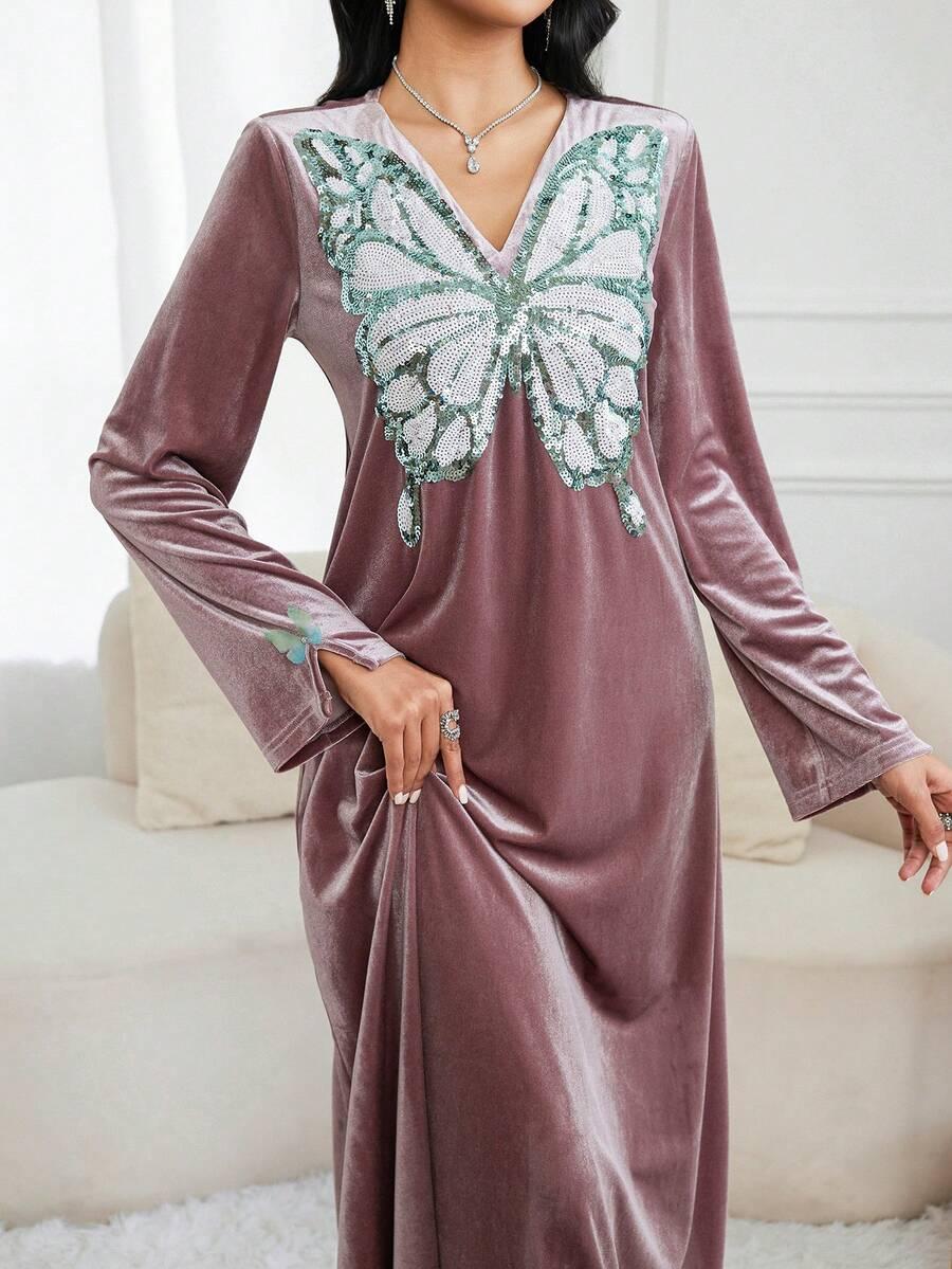 różowa welurowa maxi sukienka