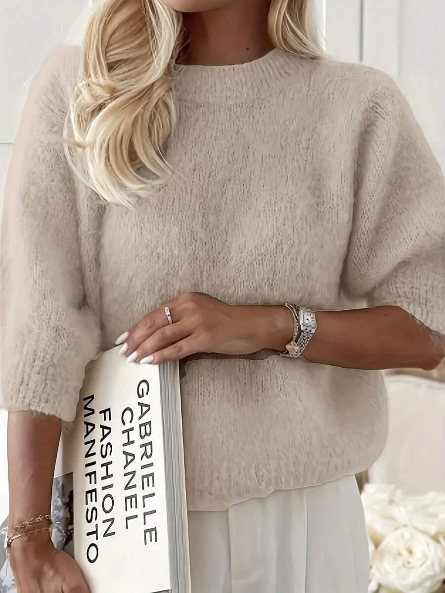 beżowy sweter rękaw 3/4