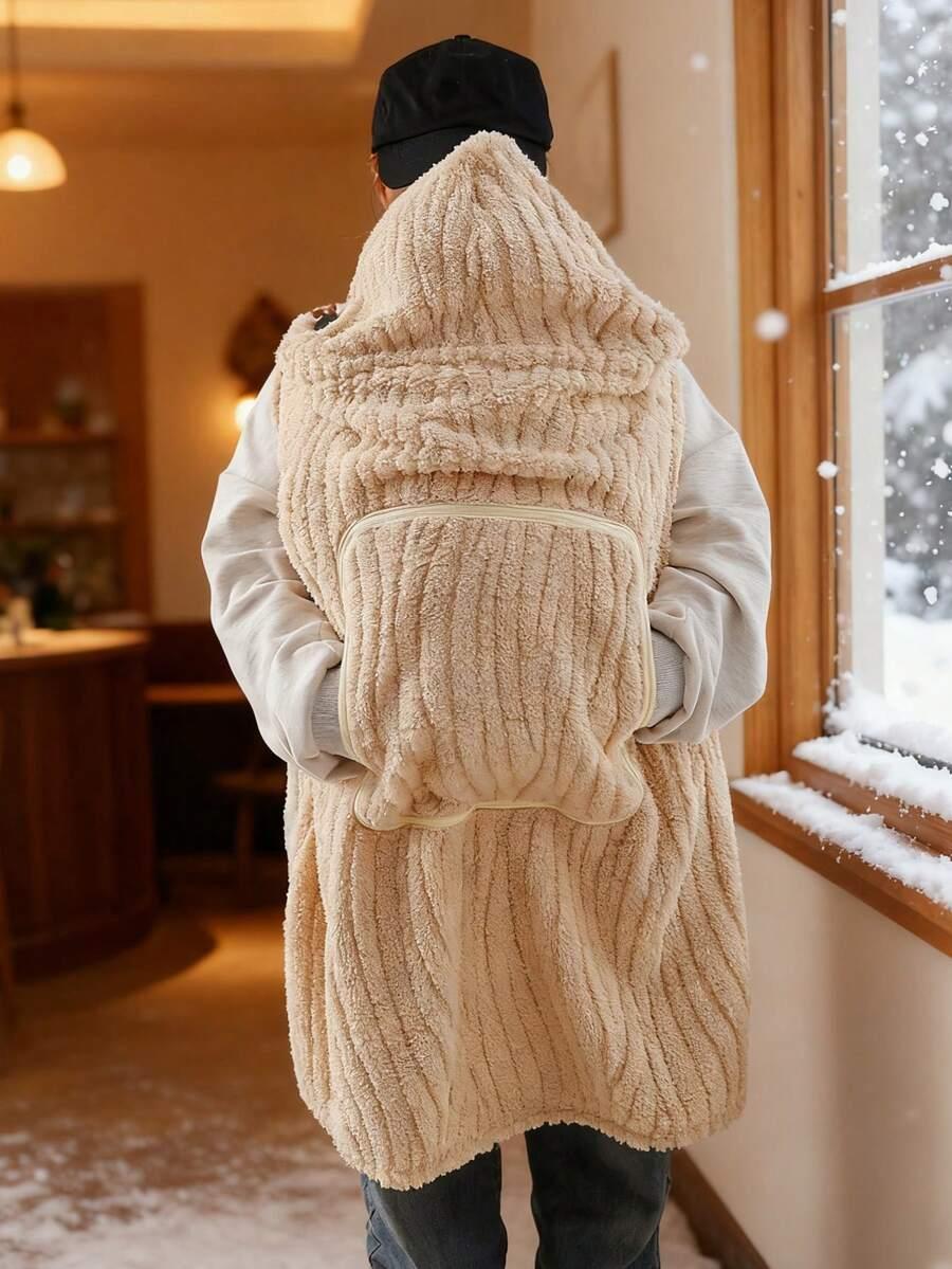 beżowy fluffy koc 